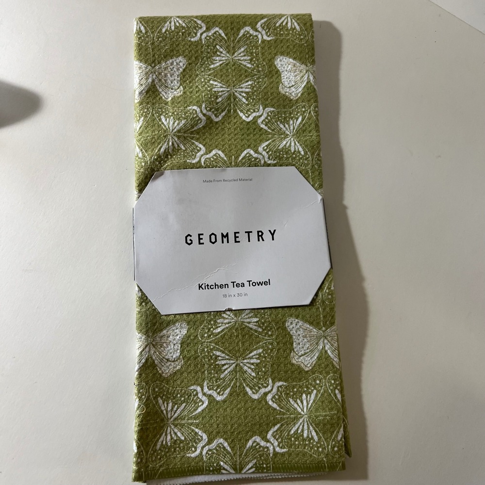 Geometry Butterfly Kitchen Tea Towel Green 18 x 30" NIP